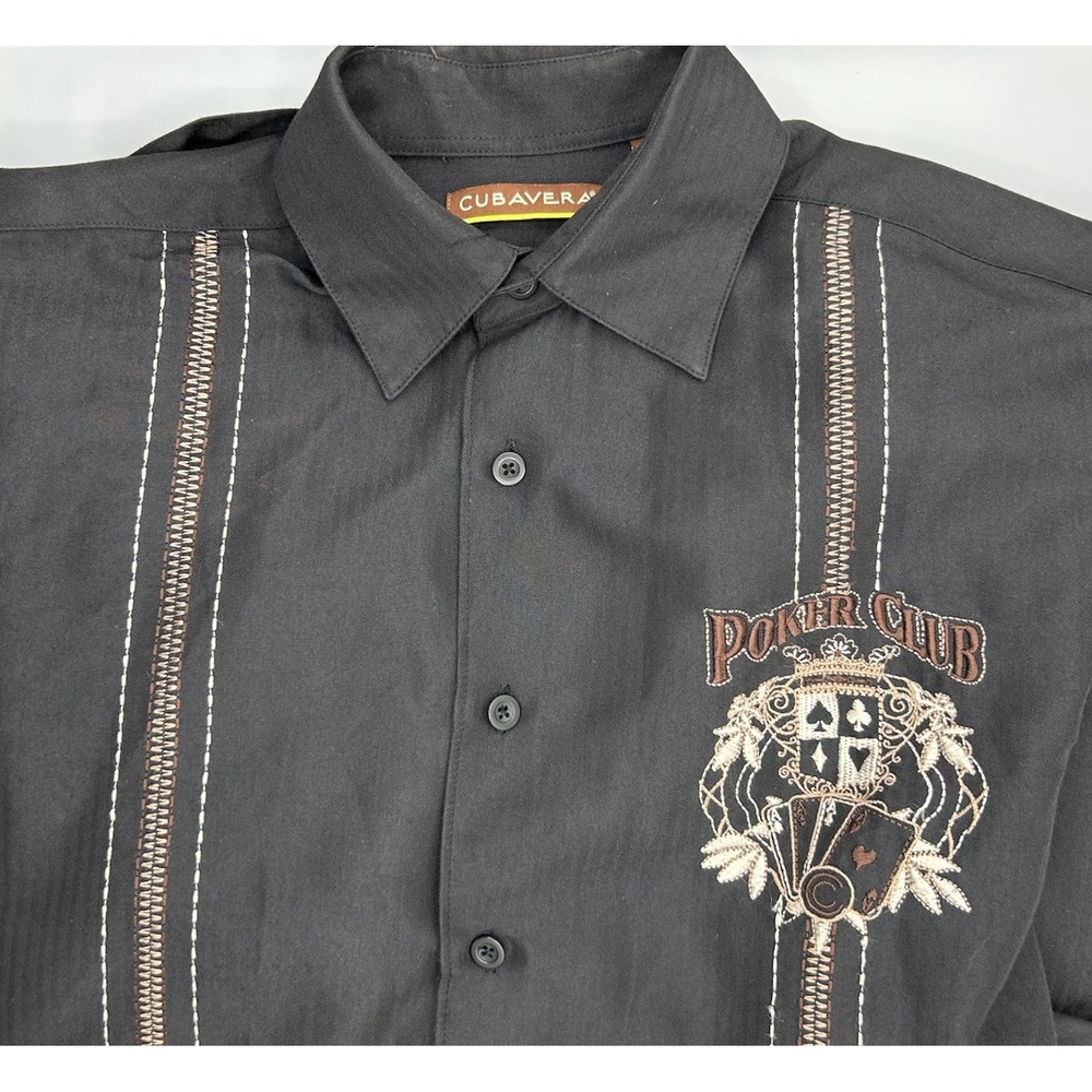 Cubavera Men's Poker Club Embroidered Short Sleeve Button Down Shirt Size Medium